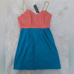 Solaris NAVEN Blue & Pink Colorblock Heartthrob Silk Dress Size Medium